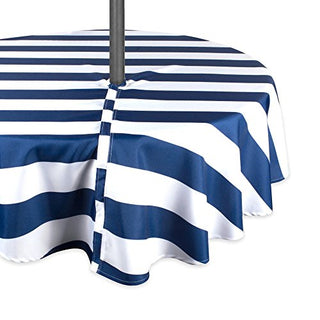 DII Design Cabana Stripe Outdoor Tabletop Collection, Stain/Wrinkle Resistant & Waterproof, 52" Round Zipper Tablecloth, Nautical Blue