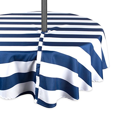 DII Design Cabana Stripe Outdoor Tabletop Collection, Stain/Wrinkle Resistant & Waterproof, 52" Round Zipper Tablecloth, Nautical Blue