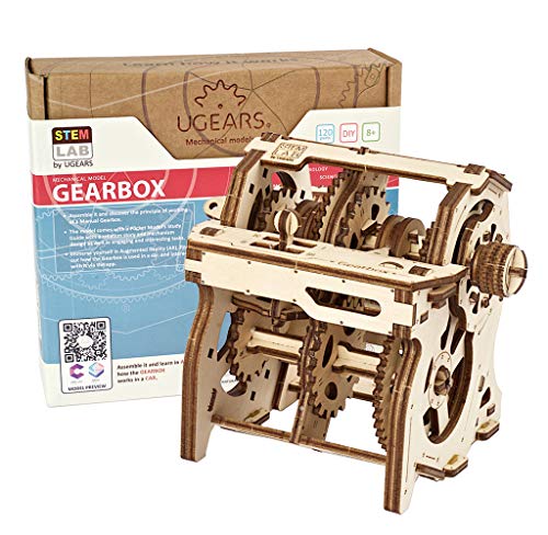 Ukidz UGEARS STEM Gearbox Model Kit - Creative Wooden Model Kits for Adults, Teens and Children - DIY Mechanical Science Kit for Self Assembly - Unique Educational and Engineering 3D Puzzles with App
