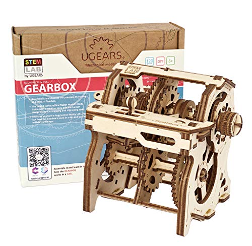 Ukidz UGEARS STEM Gearbox Model Kit - Creative Wooden Model Kits for Adults, Teens and Children - DIY Mechanical Science Kit for Self Assembly - Unique Educational and Engineering 3D Puzzles with App