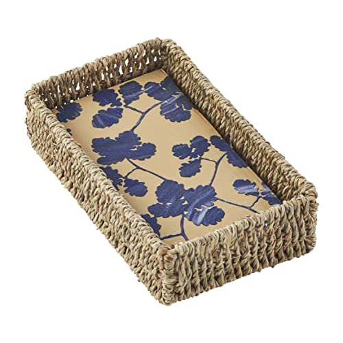 Mud Pie Floral Guest Towel Basket Set, Blue, 8 1/2-inch