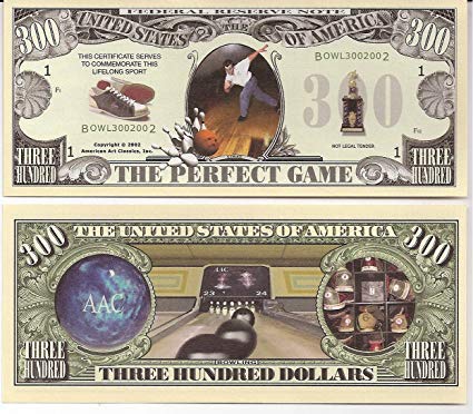 American Art Classics Pack of 50 - Bowling 300 Perfect Game Novelty Money Bills - Best Bowling Party Gift - Great for Bowling Leagues