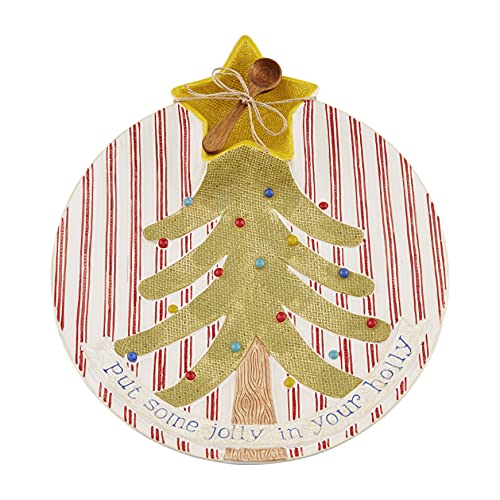 Mud Pie Christmas Tree Chip & Dip Set, dish 2" x 14" x 12" | spoon 4", Multi