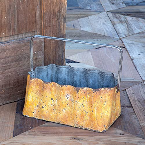 Park Hill Collection FCM90746 Corrugated Tin Pumpkin Basket, 13-inch Length