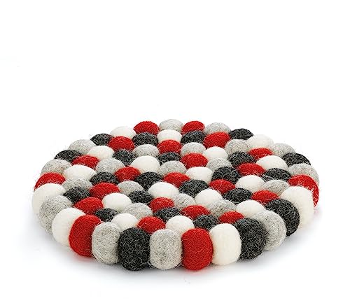 Frieling Cilio Fair Trade Certified 100% Virgin Sheep Wool Trivet Made in Nepal, 8" Round, Red
