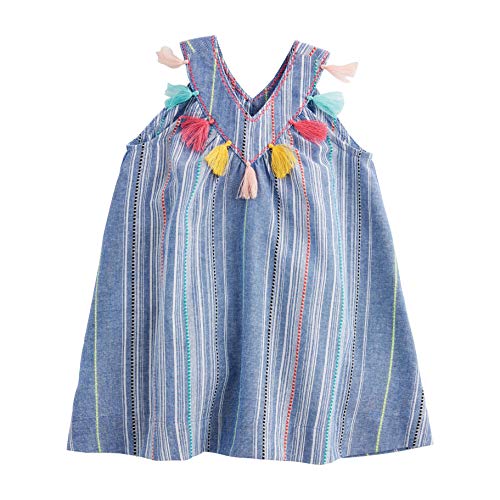 Mud Pie Baby Girls' Chambray Tassel Dress,3T, Blue