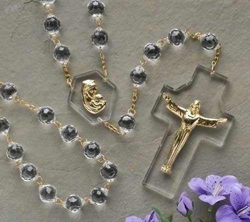54" Gift Boxed Crystal Risen Christ Cross and Madonna Wall Rosary by Roman Inc
