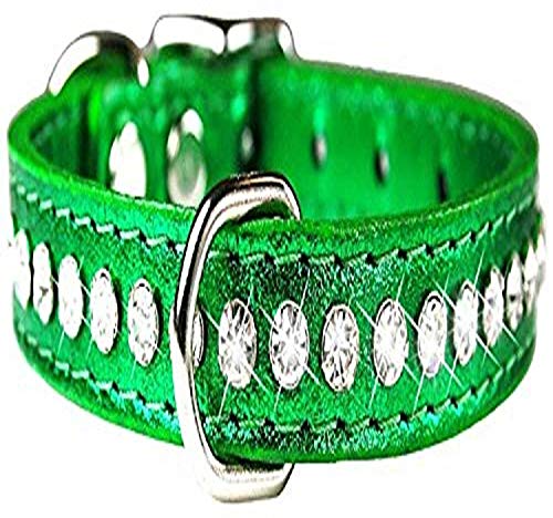 OmniPet Signature Leather Crystal and Leather Dog Collar, 14", Metallic Emerald Green