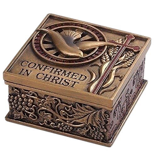 Roman Confirmed In Christ Dove Bronze Tone 2.75 x 2.75 Resin Stone Memory Trinket Box