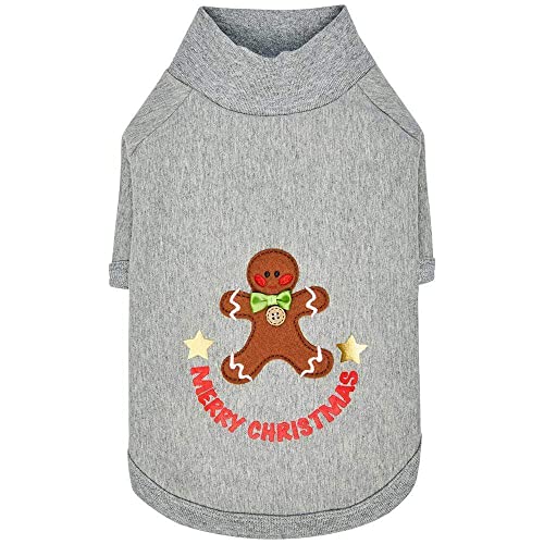Blueberry Pet Soft & Comfy Merry Christmas Holiday Festive Gingerbread Man Pullover Turtleneck Fall Winter Dog Sweatshirt Coat, Back Length 10", Warm Clothes for Small Dogs