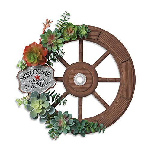 Gerson International 2568540 Wood Wheel Wall Decor with Succulent Accents, 17-inch Diameter