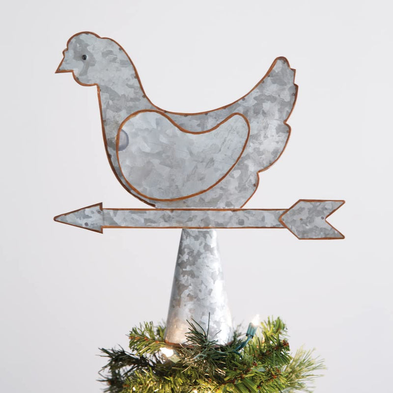 CTW Home Collection Metal Hen Weathervane Christmas Tree Topper, 12-inch Height, Holiday Season Decoration