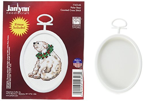 Design Works Crafts Janlynn 1143-46 18 Count Mini Counted Cross Stitch Kit, 2.75-Inch, Oval, Polar Bear