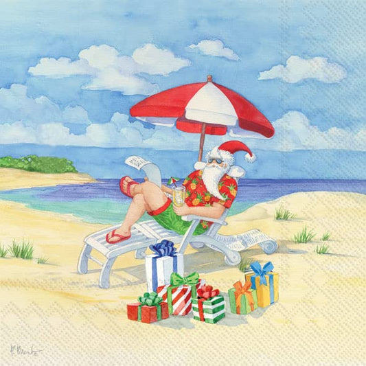 IHR Ideal Home Range Cocktail Disposable 3-Ply Paper Beverage Napkins, 5" x 5", Santa's Umbrellas