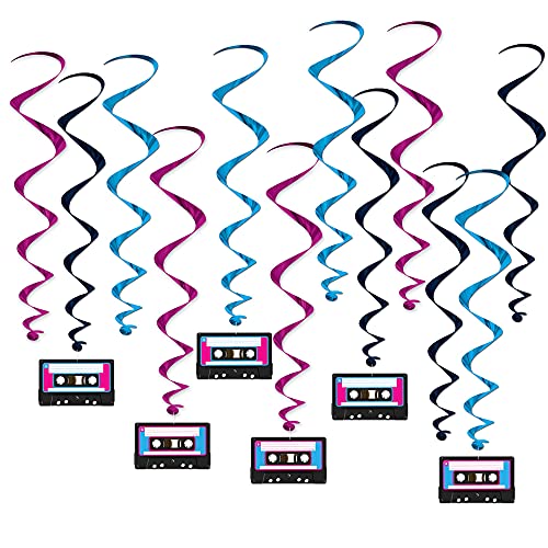 Beistle 53587 Cassette Tape Hanging Swirls (12 Pcs), 1 Pack