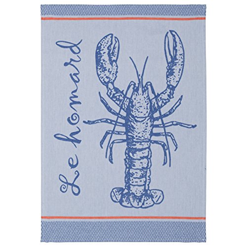 COUCKE French Cotton Jacquard Towel French Table Collection, Seafood PJ, 19-Inches by 29-Inches, Blue