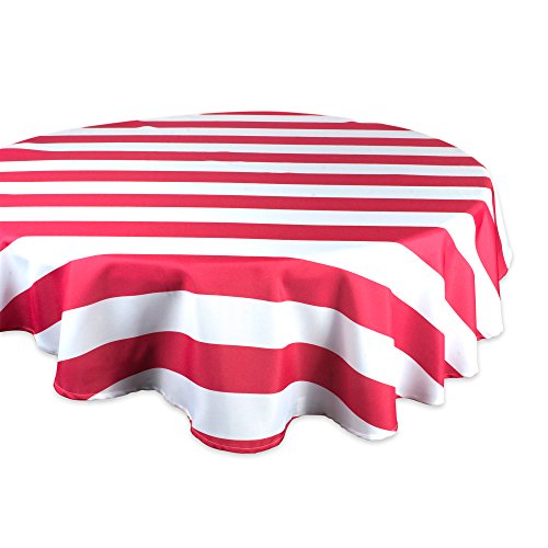 DII Design Cabana Stripe Outdoor Tabletop Collection, Stain/Wrinkle Resistant & Waterproof, 60" Round Tablecloth, Coral