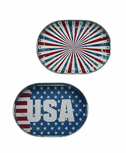 Transpac Set of Two Galvanized Metal Patriotic Trays (Set of 2)