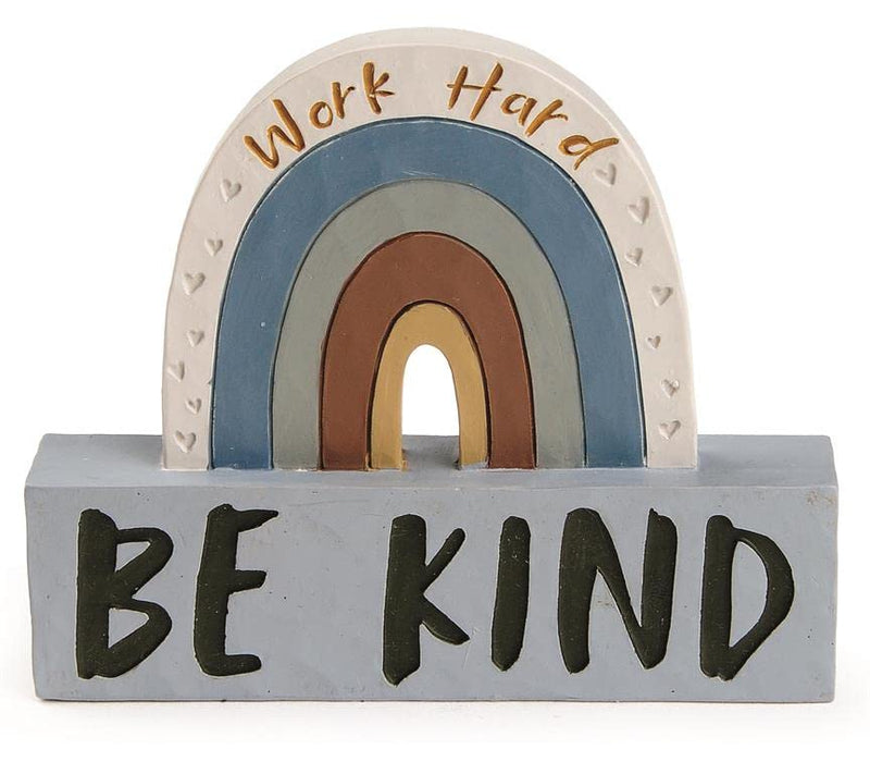 Blossom Bucket 2266-13481 Work Hard Be Kind Rainbow Block Sign, 4-inch Length
