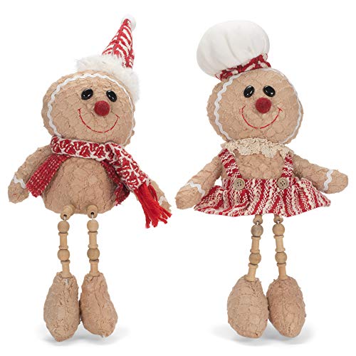 Transpac Red Herringbone Boy & Girl Gingerbread 22 inch Plush Holiday Tabletop Shelf Sitter Figurine Set of 2