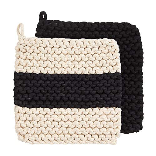 Mud Pie Crochet Holder Set, One Stripe, 8" x 8"