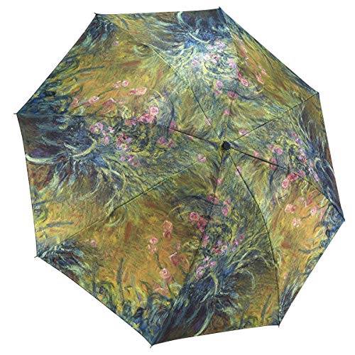 Galleria Reverse Close Folding Umbrella, Irises by Monet-with art on both sides.