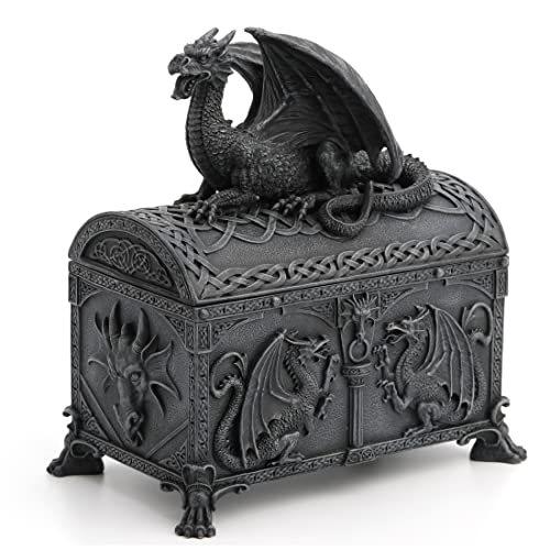 Unicorn Studio Veronese Design 7.25" Tall Dragon Chest Decorative Trinket Box Resin Sculpture Black Stone Finish Statue Figurine Dungeons and Dragon Dice Box