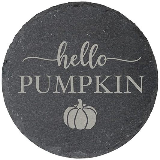 Carson Home Hello Pumpkin Slate Coaster, 4-inch Diameter, Set of 4