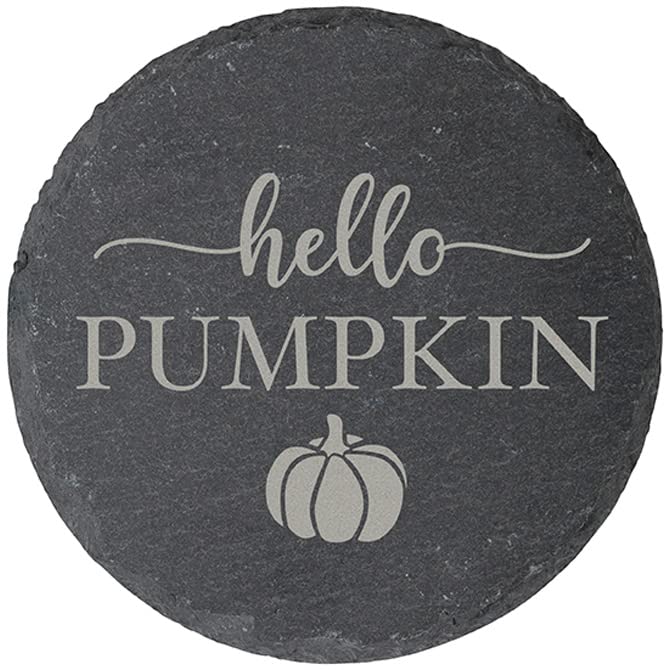 Carson Home Hello Pumpkin Slate Coaster, 4-inch Diameter, Set of 4