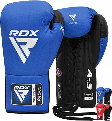 RDX Professional Boxing Gloves, APEX Lace-Up Competition Fighting Gloves, Super Skin Maya Hide Leather, Padded Wrist Support, Multi-Layered, Extra Long Laces for Firm Secure Fit