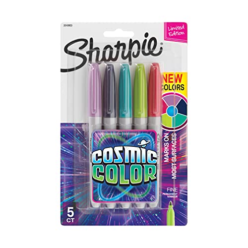 Pens Sharpie Permanent Markers, Fine Point, Cosmic Color, Limited Edition, 5 Count