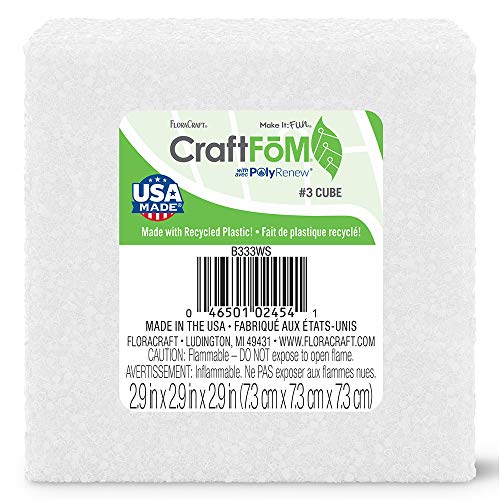 FloraCraft Styrofoam Cube 2.9 Inch x 2.9 Inch x 2.9 Inch White