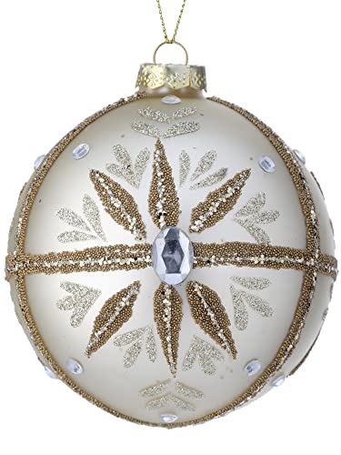 Regency International Jewel Floret Ball Hanging Ornament, 4-inch Diameter, Glass, Champagne Gold