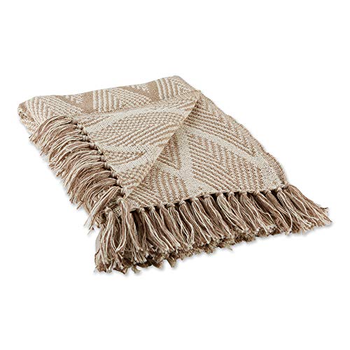 DII Design Diamond Throw Collection Fringed Woven Cotton Blanket, 50x60, Natural Beige
