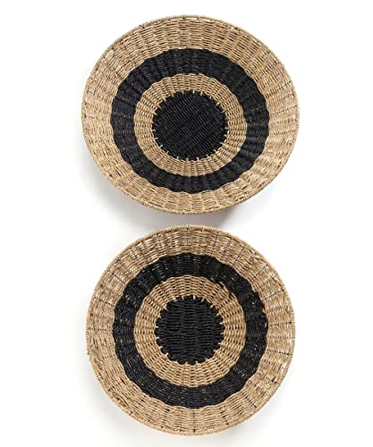 Giftcraft Decorative Striped Basket, Natural and Black, Set of 2