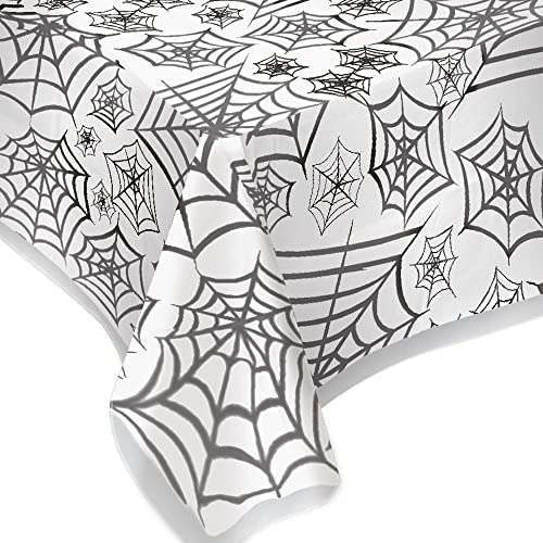 Amscan 578122 Spider Web Print Plastic Table Cover, 54" x 108", Clear