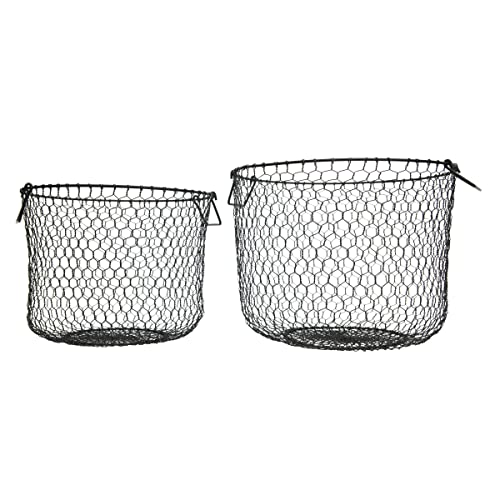 Foreside Home and Garden Set of 2 Round Black Metal Baskets