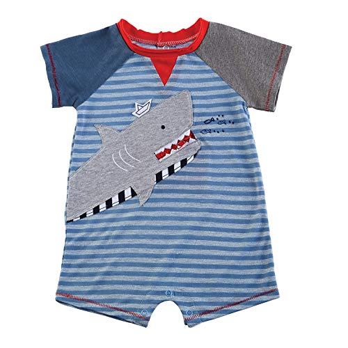 Mud Pie Shark Zipper-Mouth Shortall, 6-9 Months, Cotton