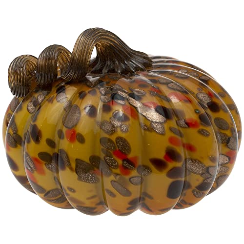 Boston International Pumpkin Fall Autumn Thanksgiving Tabletop Decorations Hand Blown Glass, Small, Harvest Gold