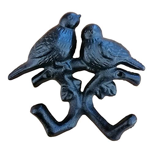 Comfy Hour Antique and Vintage Animal Collection Cast Iron Birds Double Key Coat Hooks Wall Hanger Clothes Rail Set, Heavy Duty Black