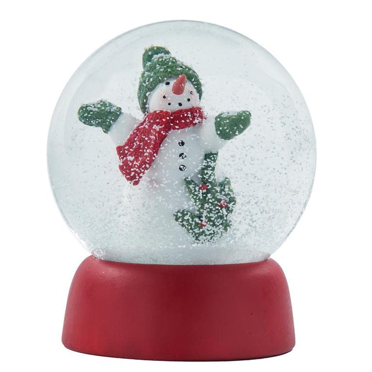 Blossom Bucket Snowman with Green Hat & Red Scarf Snow Globe