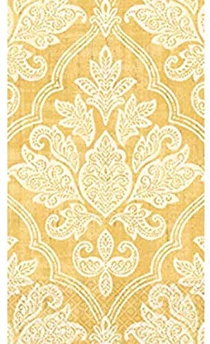 Amscan Gold Damask Disposable 2 Ply Eco Paper Guest Towels Tableware, 8 x 4.4", Gold/White