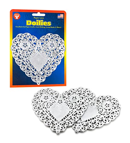 Hygloss Products Heart Doilies - 4 Inch Silver Foil Doily For Crafts, Table Settings Made In USA, 12 Pack