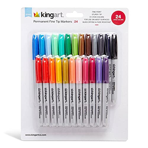 KINGART¬¨√Ü Studio Permanent Fine Tip Markers, Set of 24 Unique & Vivid Colors