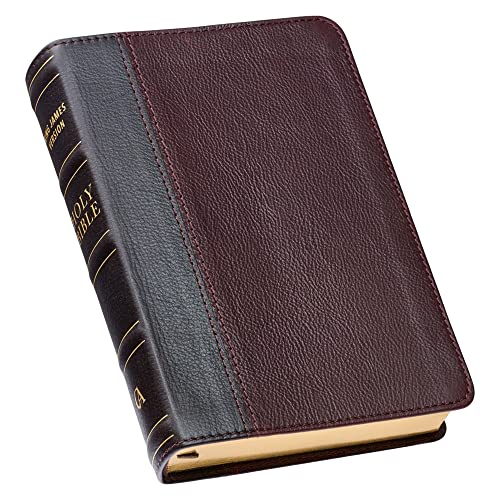 Christian Art Gifts KJV Holy Bible, Compact Premium Full Grain Leather Red Letter Edition - Ribbon Marker, King James Version, Burgundy/Mahogany Two-tone