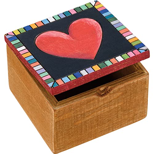 Primitives by Kathy 112260 Heart Hinged Box, 4-inch Square, Wood and Metal