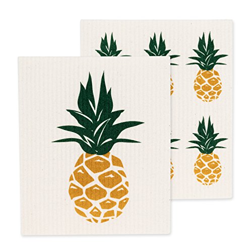 Abbott Collection  84-ASD-AB-10 S/2 Pineapple Dish Cloth-6.5x8 L, 6.5" x 8", White/Yellow/Green