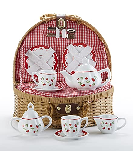 Delton Porcelain Tea Set/Basket, Cherry