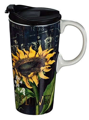 Evergreen Sunflower Splendor Ceramic Travel Cup - 5 x 7 x 4 Inches