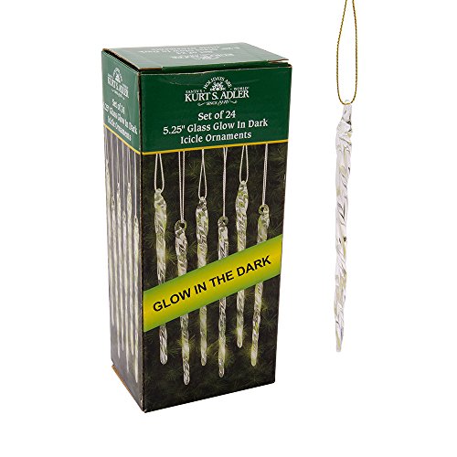 Kurt Adler 5-1/4-Inch Glass Glow-in-the-Dark Icicle Ornament Set of 24